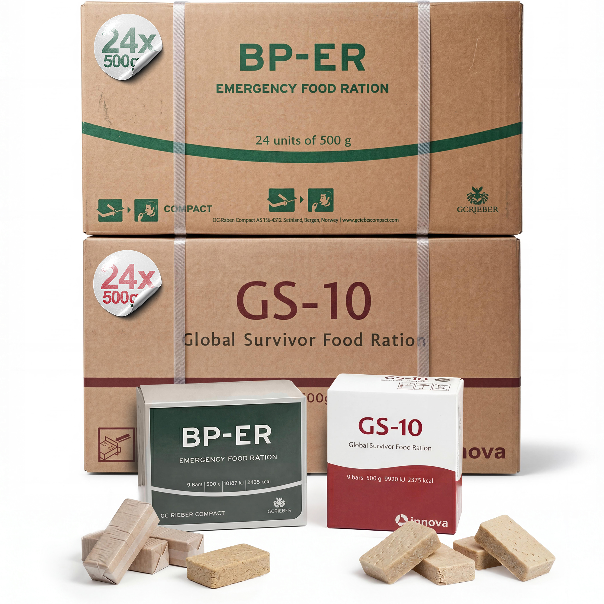 GS-10 & BP-ER Emergency Food Set 48x 500g | 20 Jahre haltbar | sofort verzehrfertige Notfallnahrung | Notfallvorrat