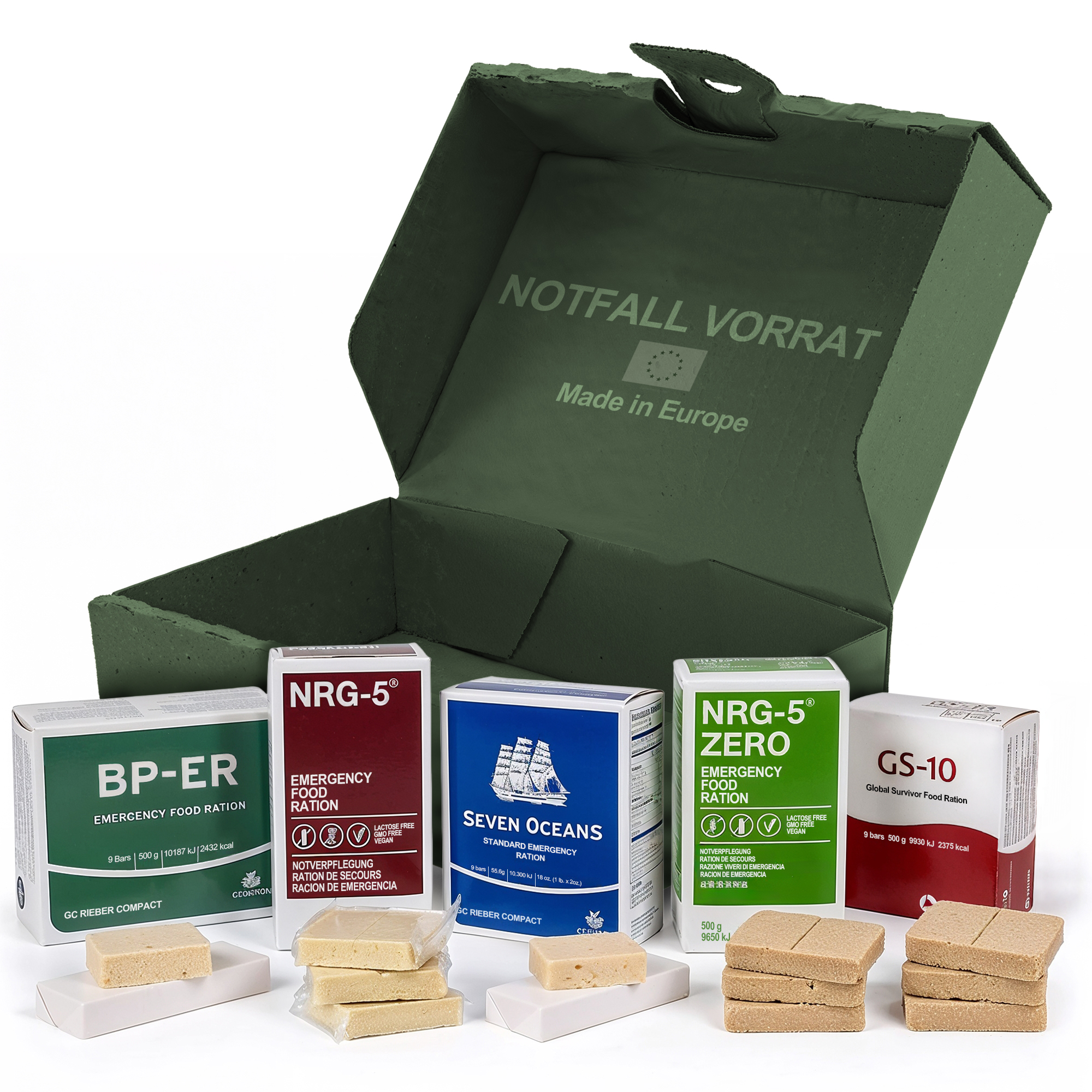 Testpaket BP-ER | NRG-5 | Seven Oceans | GS-10 Notration | NRG-5 ZERO | Notfallset für Katastrophenschutz | 20 Jahre genießbar
