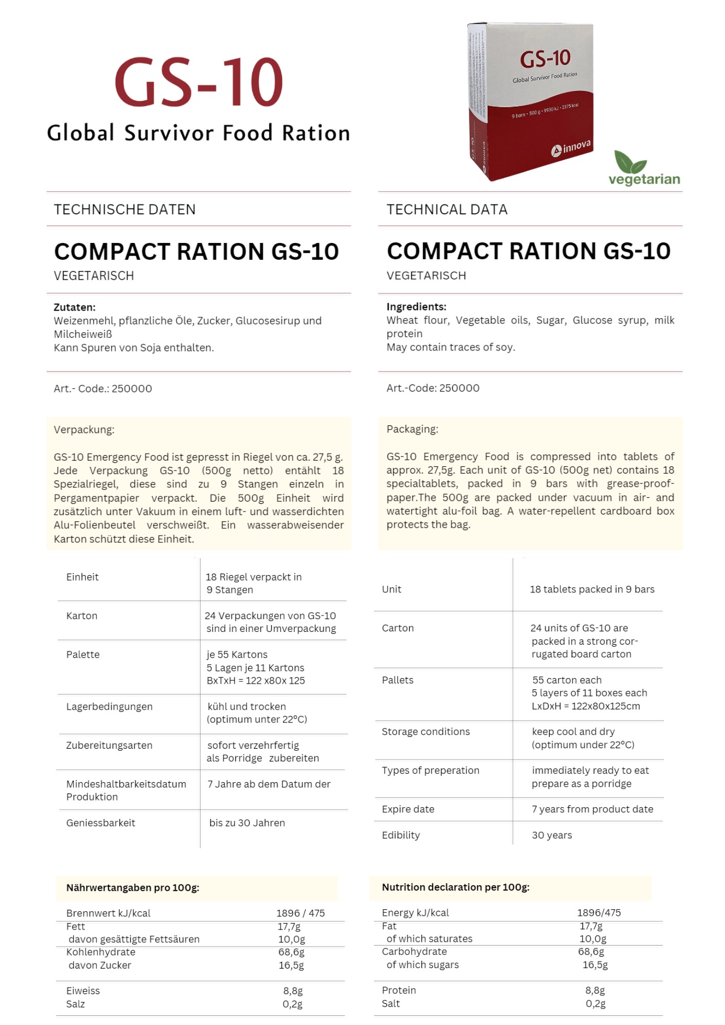 GS-10 Emergency Food Langzeitnahrung | 6 Monats-Spezialvorrat