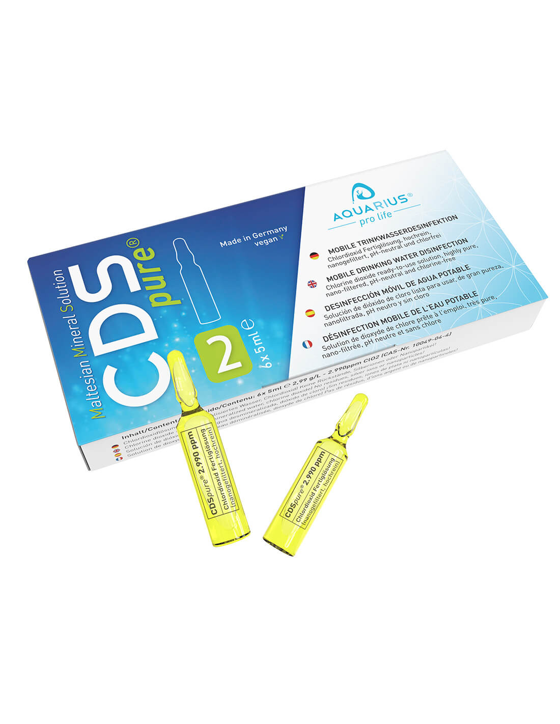 AQUARIUS pro life - 6 x 5ml CDSpure Ampullen | CDS/CDL Chlordioxid-Lösung
